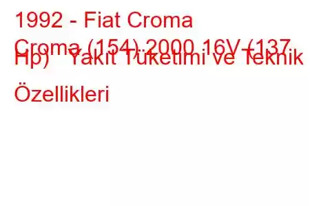 1992 - Fiat Croma
Croma (154) 2000 16V (137 Hp) Yakıt Tüketimi ve Teknik Özellikleri