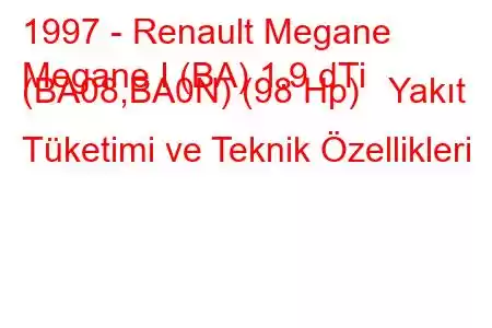 1997 - Renault Megane
Megane I (BA) 1.9 dTi (BA08,BA0N) (98 Hp) Yakıt Tüketimi ve Teknik Özellikleri