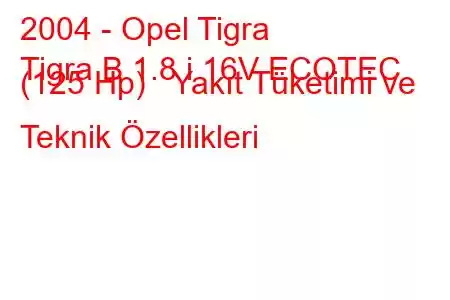 2004 - Opel Tigra
Tigra B 1.8 i 16V ECOTEC (125 Hp) Yakıt Tüketimi ve Teknik Özellikleri