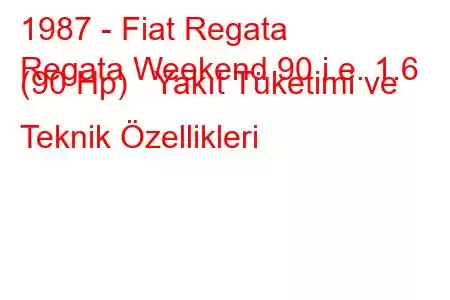 1987 - Fiat Regata
Regata Weekend 90 i.e. 1.6 (90 Hp) Yakıt Tüketimi ve Teknik Özellikleri