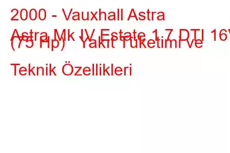 2000 - Vauxhall Astra
Astra Mk IV Estate 1.7 DTI 16V (75 Hp) Yakıt Tüketimi ve Teknik Özellikleri