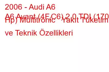 2006 - Audi A6
A6 Avant (4F,C6) 2.0 TDI (170 Hp) Multitronic Yakıt Tüketimi ve Teknik Özellikleri