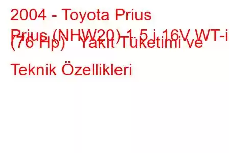 2004 - Toyota Prius
Prius (NHW20) 1.5 i 16V WT-i (76 Hp) Yakıt Tüketimi ve Teknik Özellikleri