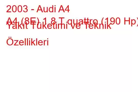 2003 - Audi A4
A4 (8E) 1.8 T quattro (190 Hp) Yakıt Tüketimi ve Teknik Özellikleri