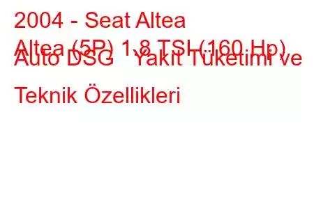 2004 - Seat Altea
Altea (5P) 1.8 TSI (160 Hp) Auto DSG Yakıt Tüketimi ve Teknik Özellikleri