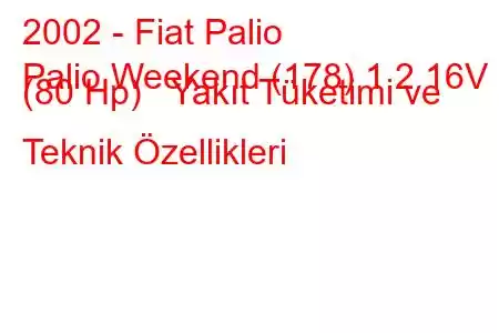 2002 - Fiat Palio
Palio Weekend (178) 1.2 16V (80 Hp) Yakıt Tüketimi ve Teknik Özellikleri