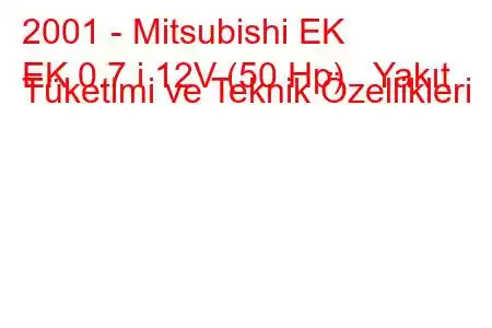 2001 - Mitsubishi EK
EK 0.7 i 12V (50 Hp) Yakıt Tüketimi ve Teknik Özellikleri