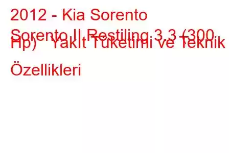 2012 - Kia Sorento
Sorento II Restiling 3.3 (300 Hp) Yakıt Tüketimi ve Teknik Özellikleri