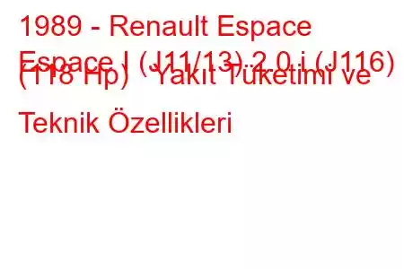 1989 - Renault Espace
Espace I (J11/13) 2.0 i (J116) (118 Hp) Yakıt Tüketimi ve Teknik Özellikleri