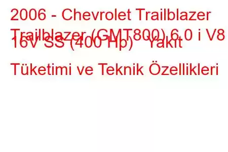 2006 - Chevrolet Trailblazer
Trailblazer (GMT800) 6.0 i V8 16V SS (400 Hp) Yakıt Tüketimi ve Teknik Özellikleri