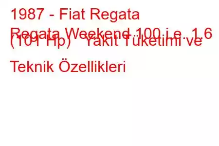 1987 - Fiat Regata
Regata Weekend 100 i.e. 1.6 (101 Hp) Yakıt Tüketimi ve Teknik Özellikleri