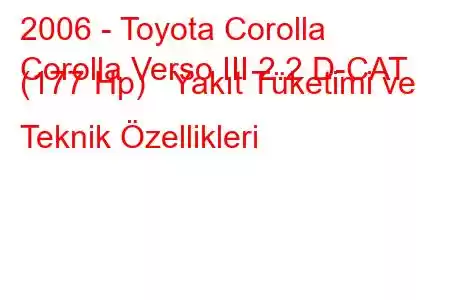 2006 - Toyota Corolla
Corolla Verso III 2.2 D-CAT (177 Hp) Yakıt Tüketimi ve Teknik Özellikleri