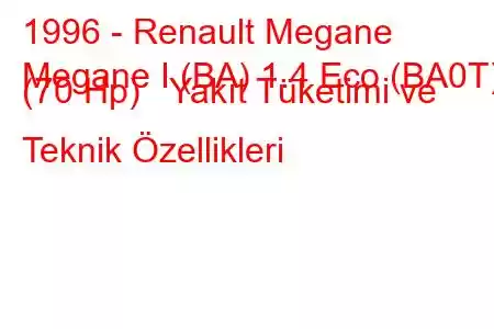 1996 - Renault Megane
Megane I (BA) 1.4 Eco (BA0T) (70 Hp) Yakıt Tüketimi ve Teknik Özellikleri