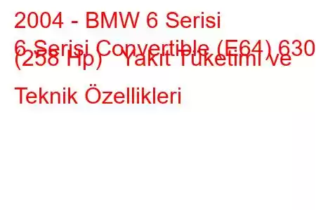 2004 - BMW 6 Serisi
6 Serisi Convertible (E64) 630 i (258 Hp) Yakıt Tüketimi ve Teknik Özellikleri