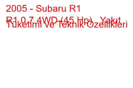 2005 - Subaru R1
R1 0.7 4WD (45 Hp) Yakıt Tüketimi ve Teknik Özellikleri