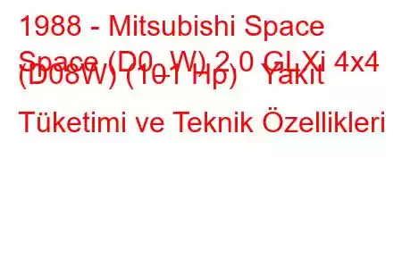 1988 - Mitsubishi Space
Space (D0_W) 2.0 GLXi 4x4 (D08W) (101 Hp) Yakıt Tüketimi ve Teknik Özellikleri