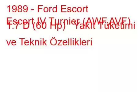 1989 - Ford Escort
Escort IV Turnier (AWF,AVF) 1.7 D (60 Hp) Yakıt Tüketimi ve Teknik Özellikleri