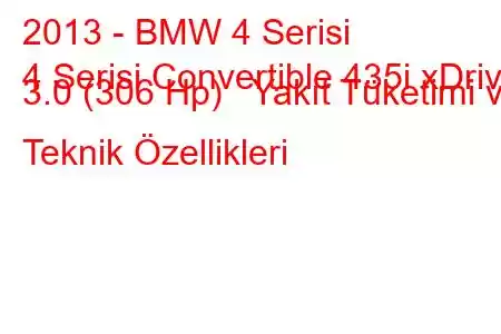 2013 - BMW 4 Serisi
4 Serisi Convertible 435i xDrive 3.0 (306 Hp) Yakıt Tüketimi ve Teknik Özellikleri