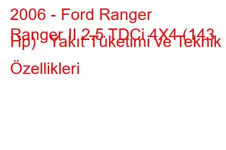 2006 - Ford Ranger
Ranger II 2.5 TDCi 4X4 (143 Hp) Yakıt Tüketimi ve Teknik Özellikleri