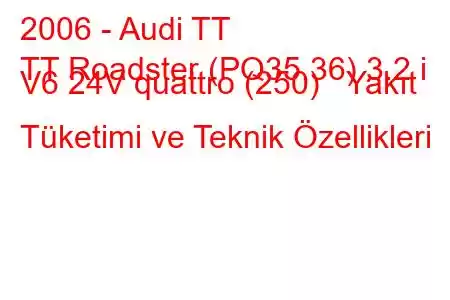 2006 - Audi TT
TT Roadster (PQ35,36) 3.2 i V6 24V quattro (250) Yakıt Tüketimi ve Teknik Özellikleri