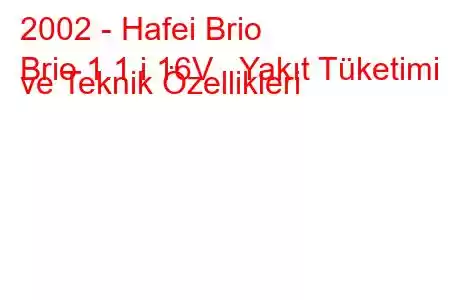 2002 - Hafei Brio
Brio 1.1 i 16V Yakıt Tüketimi ve Teknik Özellikleri