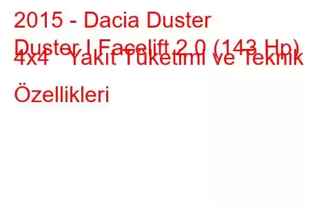 2015 - Dacia Duster
Duster I Facelift 2.0 (143 Hp) 4x4 Yakıt Tüketimi ve Teknik Özellikleri