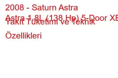 2008 - Saturn Astra
Astra 1.8L (138 Hp) 5-Door XE Yakıt Tüketimi ve Teknik Özellikleri