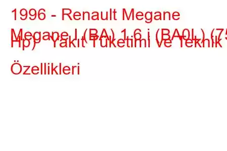 1996 - Renault Megane
Megane I (BA) 1.6 i (BA0L) (75 Hp) Yakıt Tüketimi ve Teknik Özellikleri