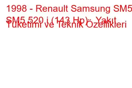 1998 - Renault Samsung SM5
SM5 520 i (143 Hp) Yakıt Tüketimi ve Teknik Özellikleri