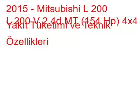 2015 - Mitsubishi L 200
L 200 V 2.4d MT (154 Hp) 4x4 Yakıt Tüketimi ve Teknik Özellikleri