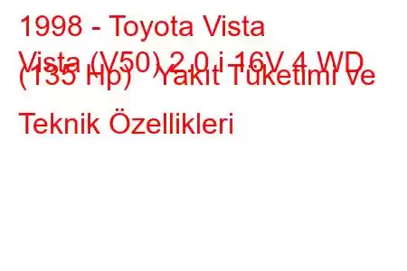 1998 - Toyota Vista
Vista (V50) 2.0 i 16V 4 WD (135 Hp) Yakıt Tüketimi ve Teknik Özellikleri