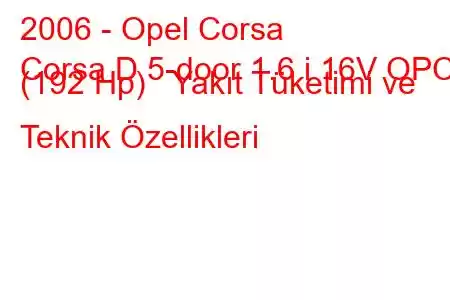 2006 - Opel Corsa
Corsa D 5-door 1.6 i 16V OPC (192 Hp) Yakıt Tüketimi ve Teknik Özellikleri