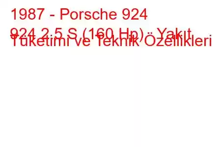 1987 - Porsche 924
924 2.5 S (160 Hp) Yakıt Tüketimi ve Teknik Özellikleri