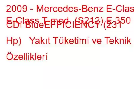 2009 - Mercedes-Benz E-Class
E-Class T-mod. (S212) E 350 CDI BlueEFFICIENCY (231 Hp) Yakıt Tüketimi ve Teknik Özellikleri