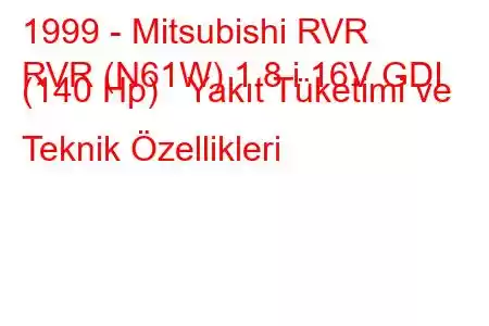 1999 - Mitsubishi RVR
RVR (N61W) 1.8 i 16V GDI (140 Hp) Yakıt Tüketimi ve Teknik Özellikleri