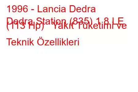 1996 - Lancia Dedra
Dedra Station (835) 1.8 LE (113 Hp) Yakıt Tüketimi ve Teknik Özellikleri