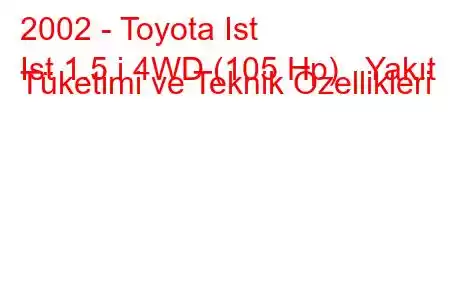 2002 - Toyota Ist
Ist 1.5 i 4WD (105 Hp) Yakıt Tüketimi ve Teknik Özellikleri