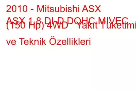 2010 - Mitsubishi ASX
ASX 1.8 DI-D DOHC MIVEC (150 Hp) 4WD Yakıt Tüketimi ve Teknik Özellikleri