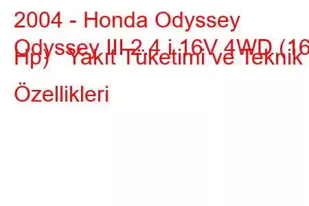 2004 - Honda Odyssey
Odyssey III 2.4 i 16V 4WD (160 Hp) Yakıt Tüketimi ve Teknik Özellikleri