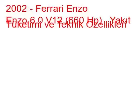 2002 - Ferrari Enzo
Enzo 6.0 V12 (660 Hp) Yakıt Tüketimi ve Teknik Özellikleri