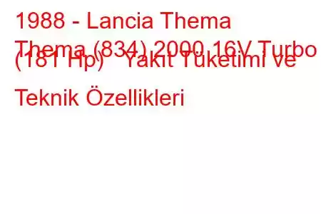 1988 - Lancia Thema
Thema (834) 2000 16V Turbo (181 Hp) Yakıt Tüketimi ve Teknik Özellikleri