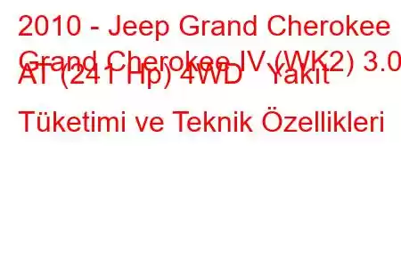 2010 - Jeep Grand Cherokee
Grand Cherokee IV (WK2) 3.0d AT (241 Hp) 4WD Yakıt Tüketimi ve Teknik Özellikleri