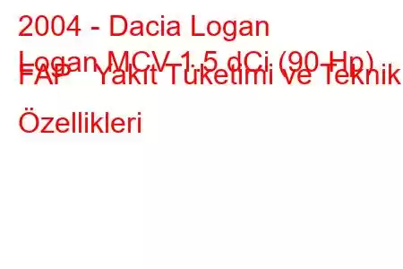 2004 - Dacia Logan
Logan MCV 1.5 dCi (90 Hp) FAP Yakıt Tüketimi ve Teknik Özellikleri