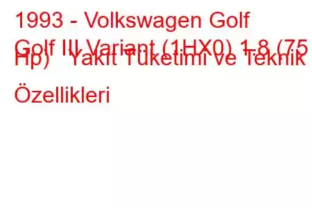 1993 - Volkswagen Golf
Golf III Variant (1HX0) 1.8 (75 Hp) Yakıt Tüketimi ve Teknik Özellikleri