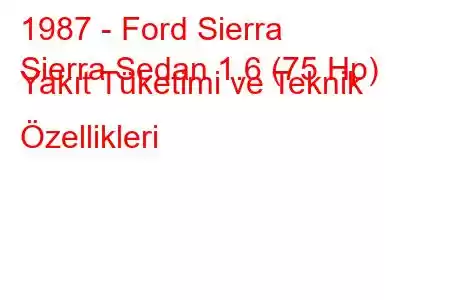 1987 - Ford Sierra
Sierra Sedan 1.6 (75 Hp) Yakıt Tüketimi ve Teknik Özellikleri