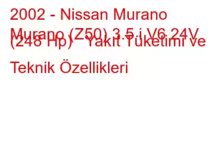 2002 - Nissan Murano
Murano (Z50) 3.5 i V6 24V (248 Hp) Yakıt Tüketimi ve Teknik Özellikleri