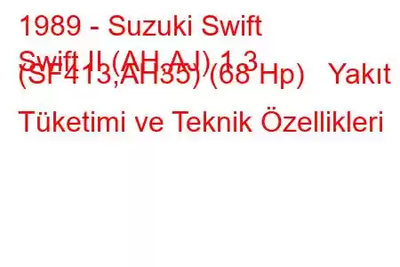 1989 - Suzuki Swift
Swift II (AH,AJ) 1.3 (SF413,AH35) (68 Hp) Yakıt Tüketimi ve Teknik Özellikleri