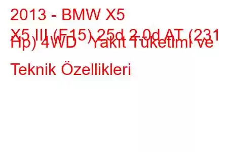 2013 - BMW X5
X5 III (F15) 25d 2.0d AT (231 Hp) 4WD Yakıt Tüketimi ve Teknik Özellikleri