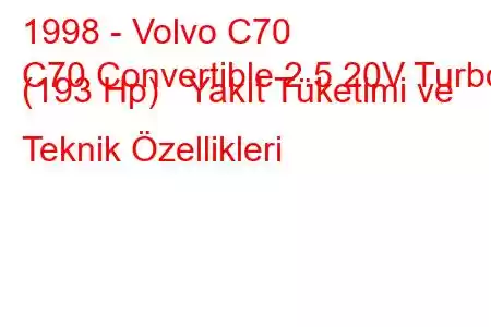 1998 - Volvo C70
C70 Convertible 2.5 20V Turbo (193 Hp) Yakıt Tüketimi ve Teknik Özellikleri