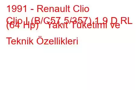 1991 - Renault Clio
Clio I (B/C57,5/357) 1.9 D RL (64 Hp) Yakıt Tüketimi ve Teknik Özellikleri